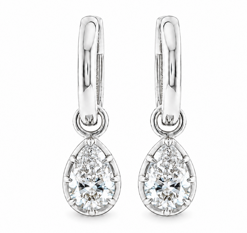 Georgian Pear Drop Hoop Earrings in 14K gold, view 2
