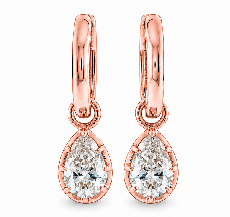 Georgian Pear Drop Hoop Earrings in 14K gold, view 3