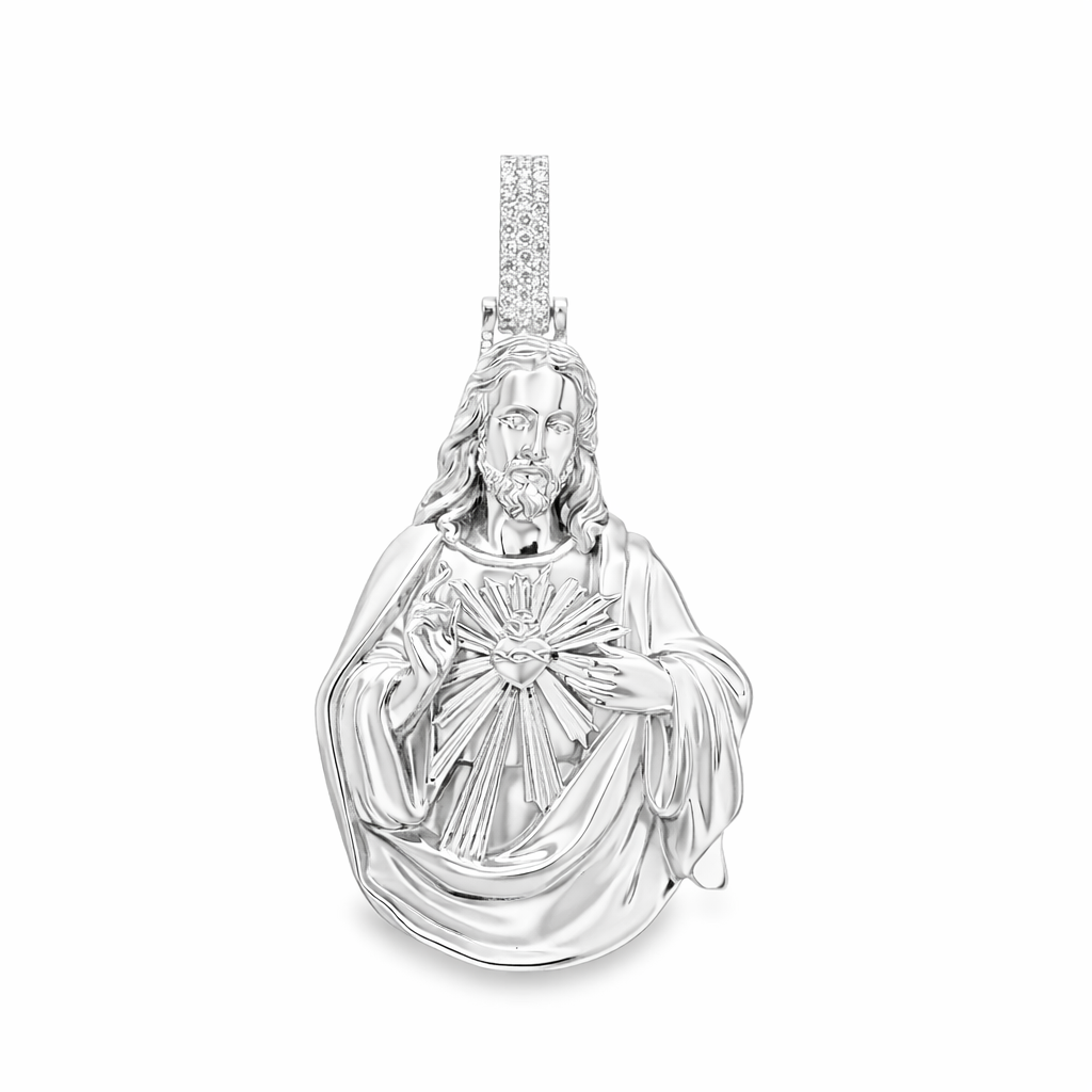 Silver Sacred Heart Jesus Pendant 71114 | TraxNYC