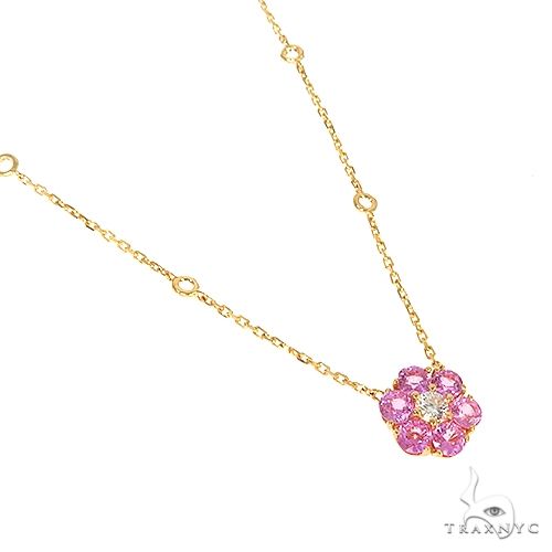 14K Gold Cherry Blossom Diamond Flower Necklace, photo 2 of 6