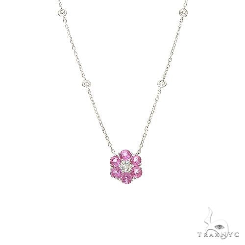 Cherry Blossom Sapphire Diamond Flower Necklace 67235 | TraxNYC
