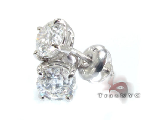 White gold diamond stud earrings with round G color VS1 clarity diamonds, men's and women's style