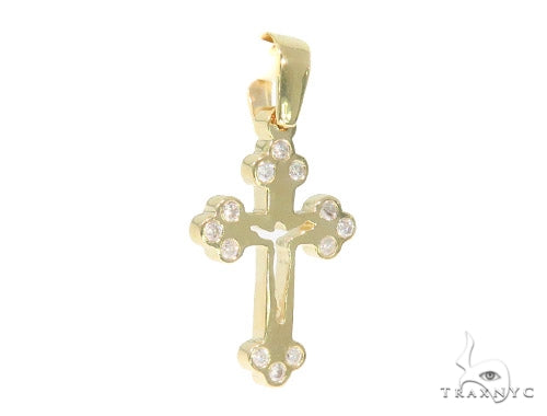Cross pendant with bezel-set round diamonds across both arms
