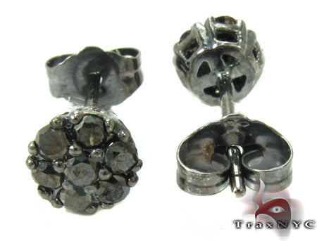 14K Gold Cluster Black Diamond Stud Earrings, photo 5 of 7