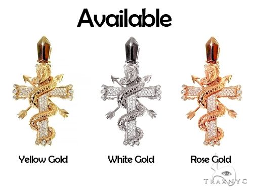 Cobra wrapped cross pendant with diamond accents in yellow, white, and rose gold options