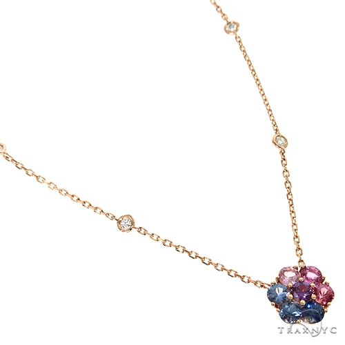 14K Gold Cotton Candy Sapphire Diamond Flower Necklace, photo 2 of 4