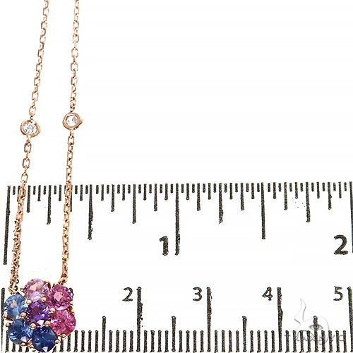 14K Gold Cotton Candy Sapphire Diamond Flower Necklace, photo 4 of 4