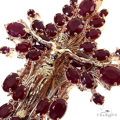 14K Gold Sovereign's Halo Ruby Cross pendant, photo 3 of 6