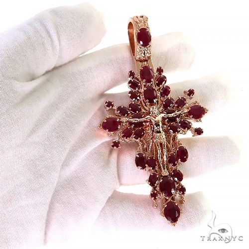 14K Gold Sovereign's Halo Ruby Cross pendant, photo 6 of 6