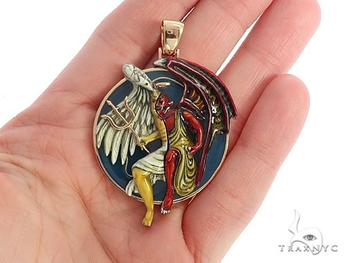 Custom 14K Yellow Gold Angel and Demon Charm Pendant, photo 5 of 7