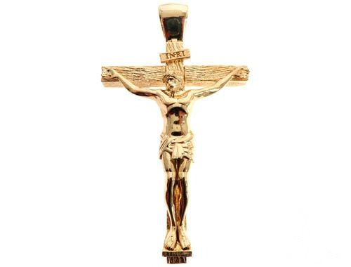 18K yellow gold Jesus cross charm pendant with detailed crucifix design