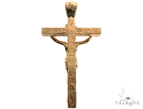 Custom 18K Yellow Gold Jesus Cross Charm Pendant, photo 4 of 10