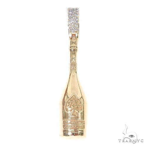 Custom champagne bottle diamond pendant, round-cut pave diamonds covering full bottle silhouette, front view