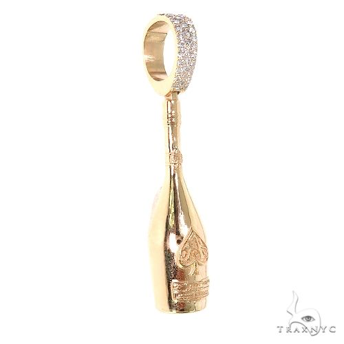 Yellow gold champagne bottle pendant with diamond accents and detailed engraving