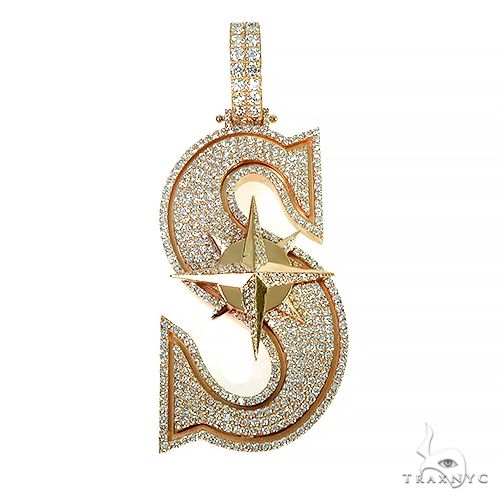 Custom Made Baseball 'S' Diamond Pendant 66644 | TraxNYC