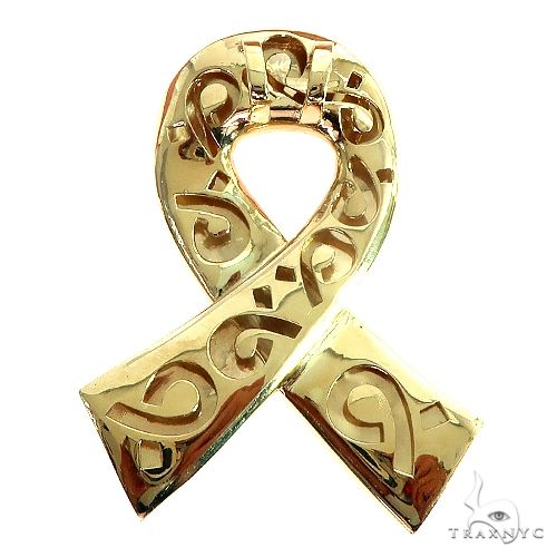 Custom Made 14K Gold Hope Breast Ribbon Pendant 66487 - Image 3