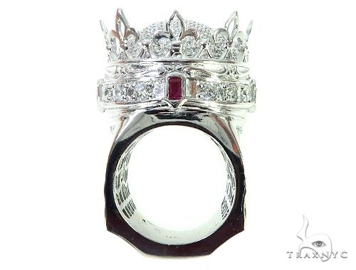 Custom Made 14K White Gold Prong Diamond Royal Crown Ring, photo 7 of 10