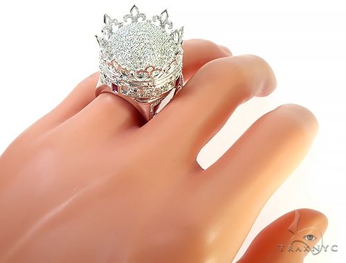 Custom Made 14K White Gold Prong Diamond Royal Crown Ring, photo 9 of 10