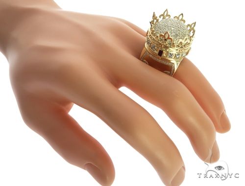 Custom Made 14K Yellow Gold Prong Diamond Royal Crown Ring, photo 3 of 13