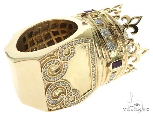 Custom Made 14K Yellow Gold Prong Diamond Royal Crown Ring, photo 9 of 13