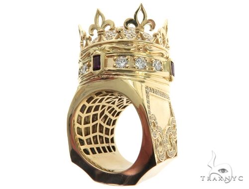 Custom Made 14K Yellow Gold Prong Diamond Royal Crown Ring, photo 11 of 13