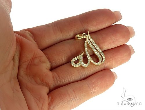 Custom Made 18K Yellow Gold Diamond Allah Pendant, photo 5 of 7