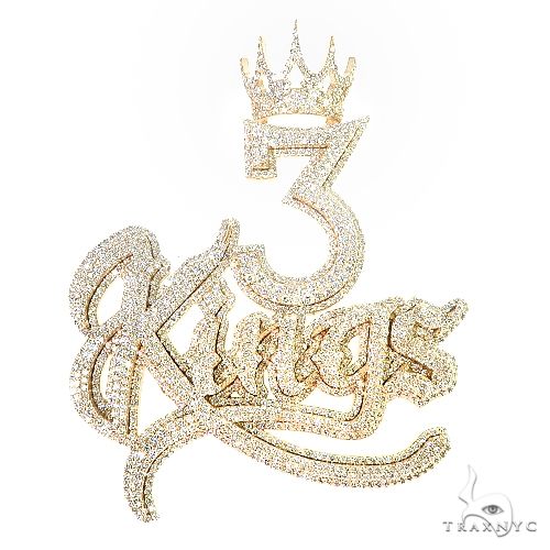 Custom diamond pendant with round-cut prong-set diamonds, front-facing view showing full stone layout