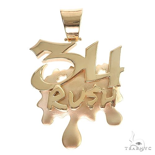 Custom solid gold pendant in multi-tone 14k yellow, rose, and white gold – diamond set face, front angle