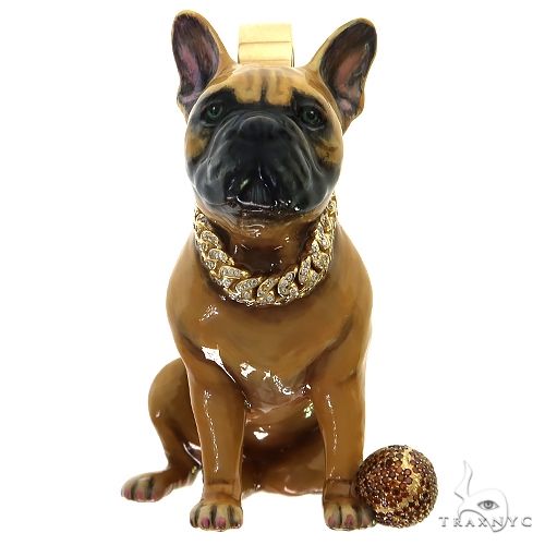 Custom 3D French Bulldog gold pendant – front-facing sculpted view showing facial detail and body form