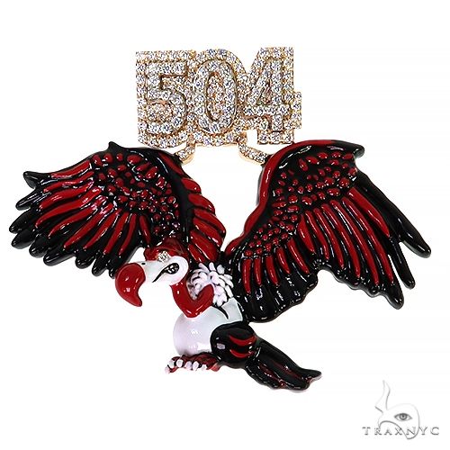 Custom diamond vulture pendant – fully iced sculpted bird figure, angled front view showing stone coverage