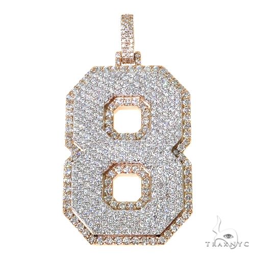 Custom diamond '8' numeral pendant showing full-face silhouette with pavé-set diamonds