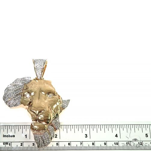 14K Gold Custom Made African Diamond Lion Face Pendant, photo 5 of 6