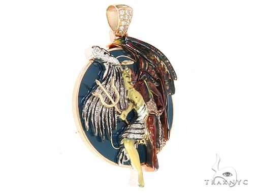 14K Gold Custom Made Angel and Demon Diamond Pendant, photo 3 of 10