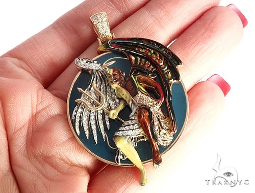 14K Gold Custom Made Angel and Demon Diamond Pendant, photo 9 of 10