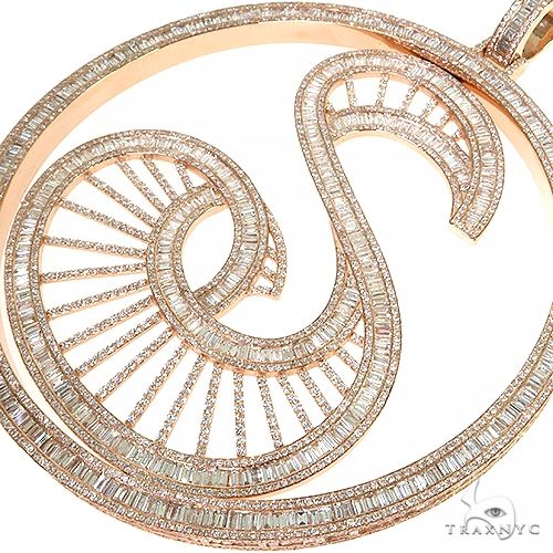14K Gold Custom Made Baguette Diamond Initial 'S' Pendant, photo 3 of 6