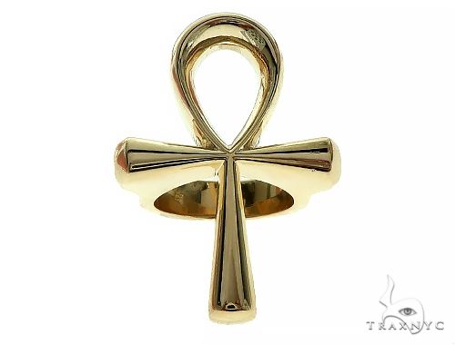 Custom heavy ankh ring for men in gold – oversized Egyptian cross profile, top-down angle