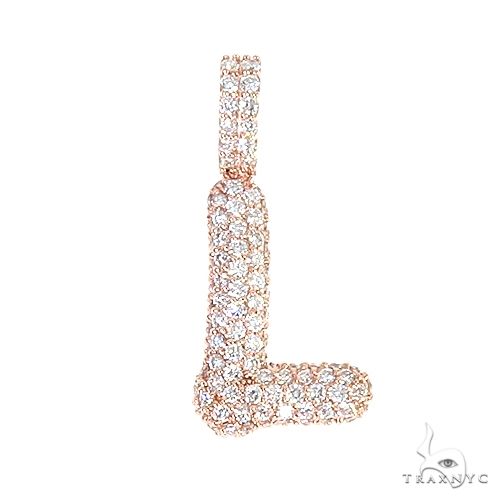 Rose gold bubble letter L pendant encrusted with round diamonds