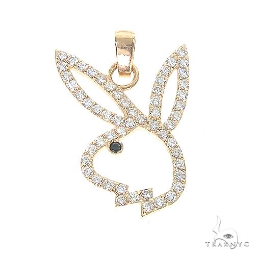 Custom diamond bunny pendant with prong-set round-cut diamonds, front-facing view showing sculpted animal silhouette