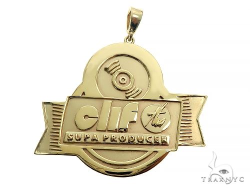 Custom 10k yellow gold name pendant with stone accents – front-facing view