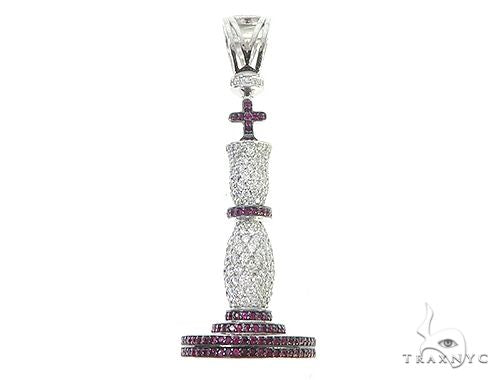 Custom diamond chess pendant in yellow gold – detailed chess piece design with pavé diamond setting, front view