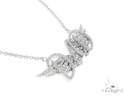 White gold DAD pendant with diamond-encrusted angel wings on delicate chain