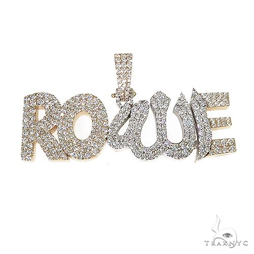 Custom diamond Allah symbol name pendant in gold – round-cut diamonds set across lettering and religious motif, front view