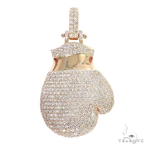 Custom diamond boxing gloves pendant – prong-set diamonds across glove silhouette, front view