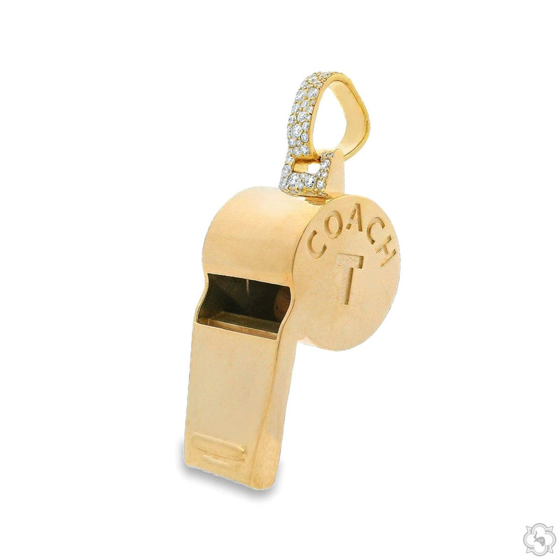 14K Gold Custom Made Lab-Grown Diamond Coach Whistle Pendant, photo 3 of 7