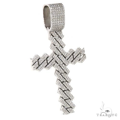 White gold Cuban link cross pendant encrusted with sparkling diamonds