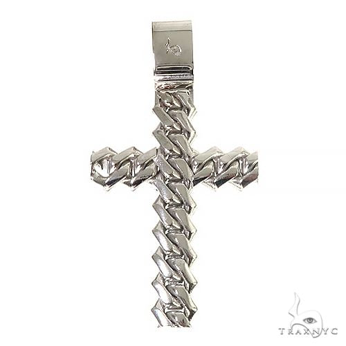 14K Gold Custom Made Diamond Cuban Link Cross Pendant, photo 4 of 6