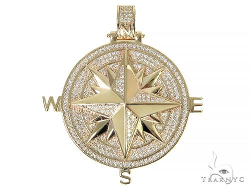Custom diamond pendant with round cut stones arranged in a symmetrical pattern, front-facing view