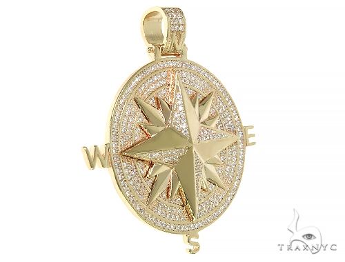Yellow gold diamond men's compass pendant with intricate pave setting and directional points