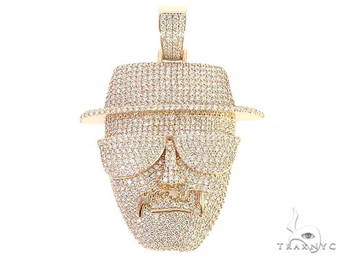 Custom diamond face pendant in 14k yellow gold – round-cut diamonds covering full face, front view