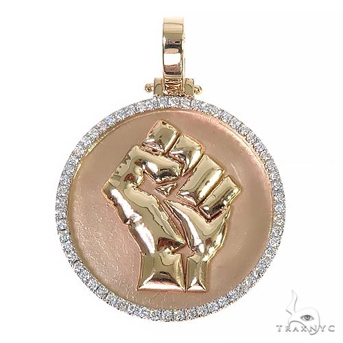 Custom solid gold BLM pendant with diamond frame border – front-facing view